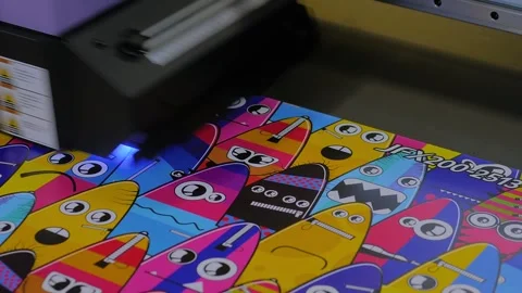 Large format printer is printing colorful promotional material Stock Footage 329945645