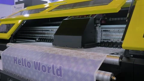 Large format printer is printing colorful promotional material 動画素材 347248397