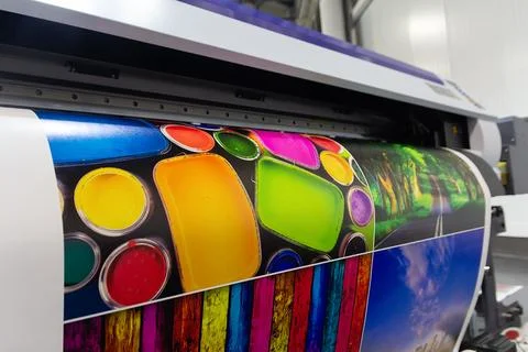 Large format printing machine in operation Stock Photos