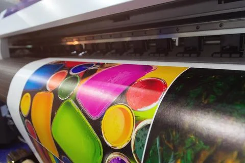 Large format printing machine in operation Stock Photos