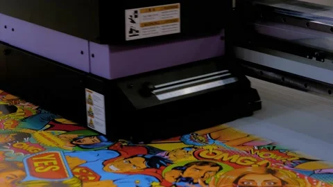 Large format printing - UV digital flatbed printer during work at printing house Stock Footage 157420170