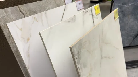 Large Format Wall Tiles Display in Home Improvement Store | Marble Pattern Stock Footage 334971315