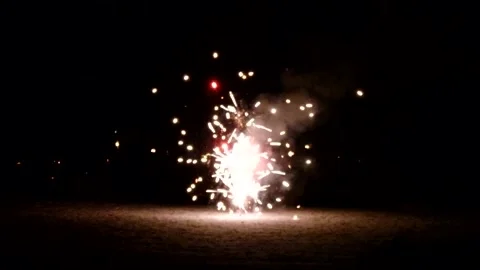 A Large Fountain Firework During New Years Eve (consumer fireworks) Video stock 147267895