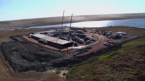 Large Fracking Operation Aerial Wide 2 Stockbeeldmateriaal 49474684