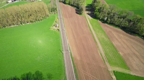 Large freight train and wagons - aerial shot Stock Footage 49416034