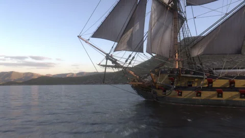 A large Frigate under full sail sailing across a Bay. 動画素材 253583103