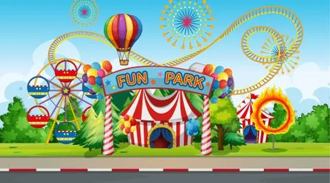 Large fun park background Stock Illustration
