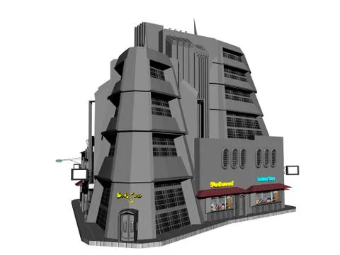 Large futuristic building in the future Ilustración de archivo
