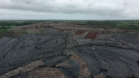 Large garbage dump on the island of Mauritius. Junk yard from above. Utilization Stock Footage 171768529