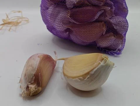 Large garlic on a white background Stock Photos