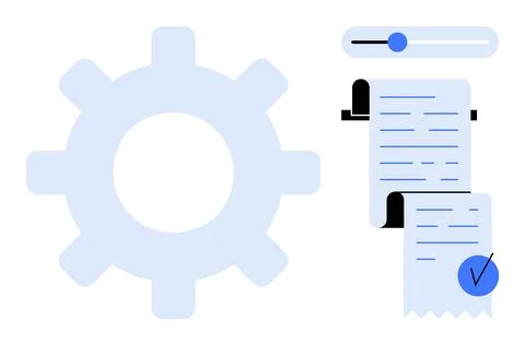 Large gear and documents with checkmark and toggle switch. Ideal for concepts Stock Illustration