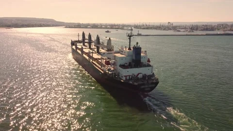 Large general cargo ship tanker bulk carrier, aerial view. Stock Footage 195688543