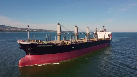 Large general cargo ship tanker bulk carrier, aerial view. Stock Footage 196685099