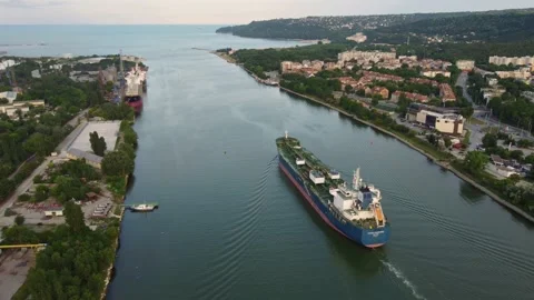 Large general cargo ship tanker bulk carrier, aerial view. Stock Footage 196987773