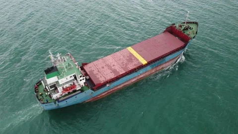 Large general cargo ship tanker bulk carrier, aerial view. Stock Footage 197370140