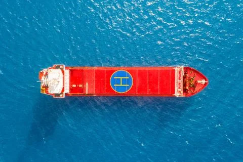 Large general cargo ship, Top down aerial. Stock Photos