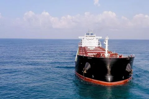 Large general cargo ship, Top down aerial. Stock Photos