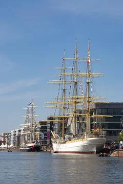 The large German training ship at Sail in central Bremerhaven, Germany, Aug.. Stock Photos