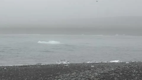Large Glacial Ice Chunk Drifting in the Sea off Diamond Beach in Iceland Stock Footage 339953639