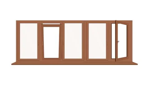 Large glass brown window with blank sill a vector realistic illustration Stock Illustration