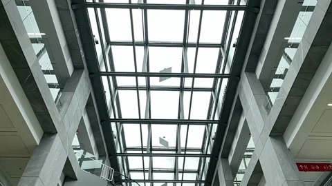 Large glass ceiling in a shopping mall Stock Footage 161479932