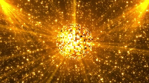 Large Gold Mirror Ball with Falling Glittering Sparkles Disco Seamless Loop Stock Footage 336718185