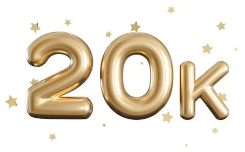 A large gold number 20k is centered with a few small stars scattered around i Stock-Fotos