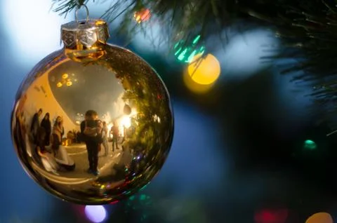 A large golden ball on the tree. Stock Photos
