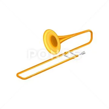 Large golden trumpet trombone. Brass musical instrument for playing orchestral Stock Illustration