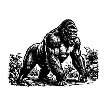 A large gorilla standing in a natural setting Stock Illustration