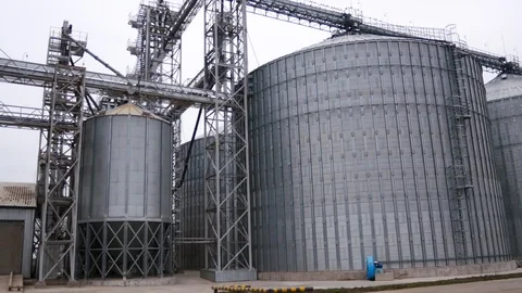 Large grain silo with towers  Video stock 120558370