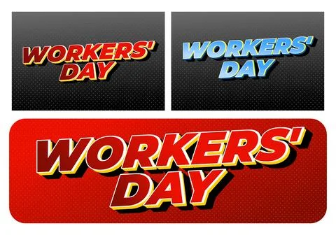 Large graphic text workers day in bold 3d style on dotted halftone backgrou.. Stock Illustration