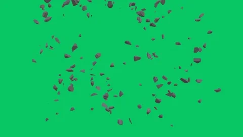 Large gray stone explosion with shattered debris floating and crumbling on .. Stock Footage 330032741