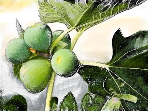 Large green figs on a tree branch Illustrazione stock