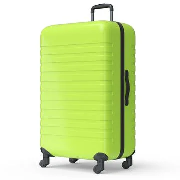 Large green polycarbonate suitcase isolated on white background. Illustrazione stock