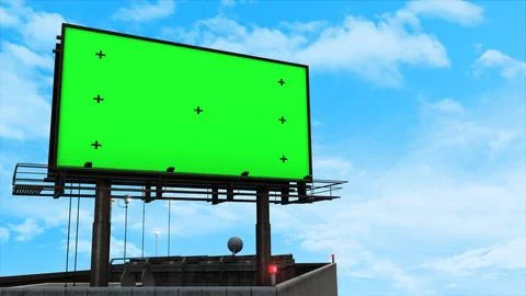Large green screen billboard on the top of building Illustrazione stock