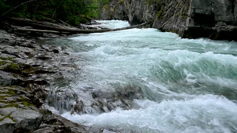 Large green silty mountain river with a waterfall and rapids  Stock Footage 148157357