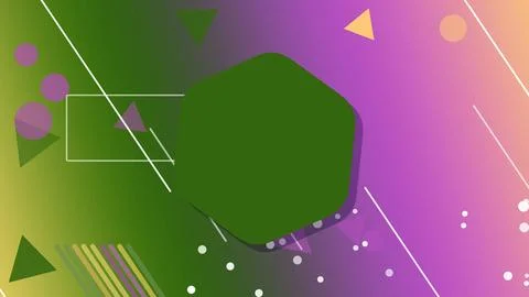 A large green speech bubble-like shape anchors a lively gradient scene fill.. Stock Illustration
