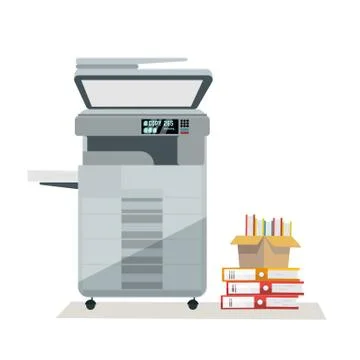 Large grey office floor multifunction printer scanner copier with pile of doc Stock Illustration
