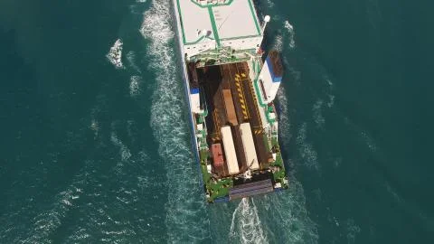 Large Grimaldi Lines RoRo (Roll on/off) vessel cruising the Mediterranean sea Stock Photos
