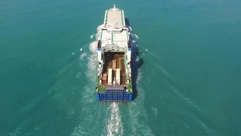 Large Grimaldi Lines RoRo (Roll on/off) vessel cruising the Mediterranean sea Stock Photos