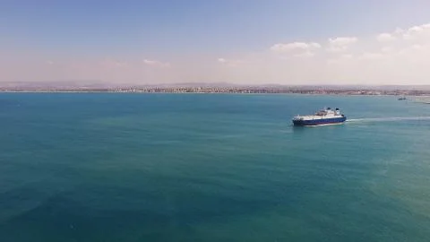 Large Grimaldi Lines RoRo (Roll on/off) vessel cruising the Mediterranean sea Stock Photos