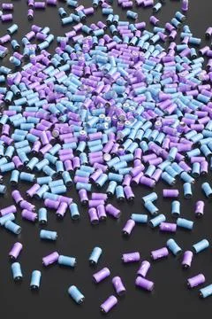 Large group of batteries on a black background. 3d render illustration. 스톡 일러스트
