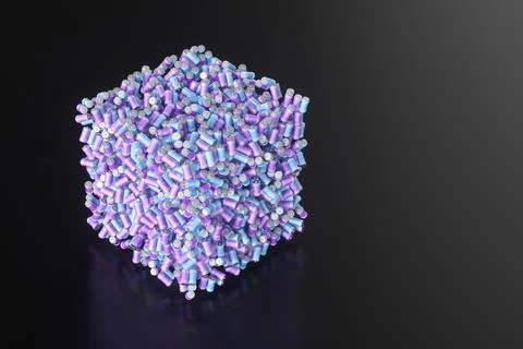 Large group of batteries on a black background. 3d render illustration. Stockillustratie