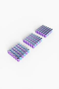 Large group of batteries on a white background. 3d render illustration. Stock Illustration