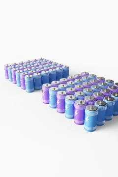 Large group of batteries on a white background. 3d render illustration. Stock Illustration