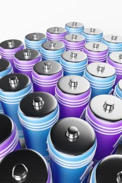 Large group of batteries on a white background. 3d render illustration. 스톡 일러스트