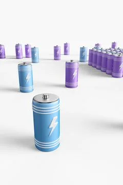 Large group of batteries on a white background. 3d render illustration. Stock Illustration