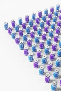 Large group of batteries on a white background. 3d render illustration. Stock Illustration