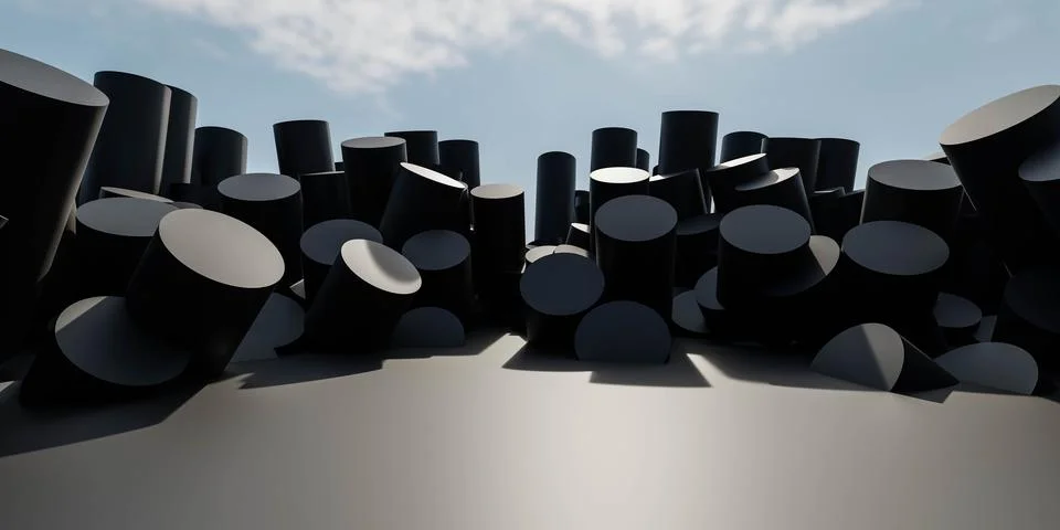 Large Group of Black Objects on Metal Surface under sunny sky environment Stock Illustration